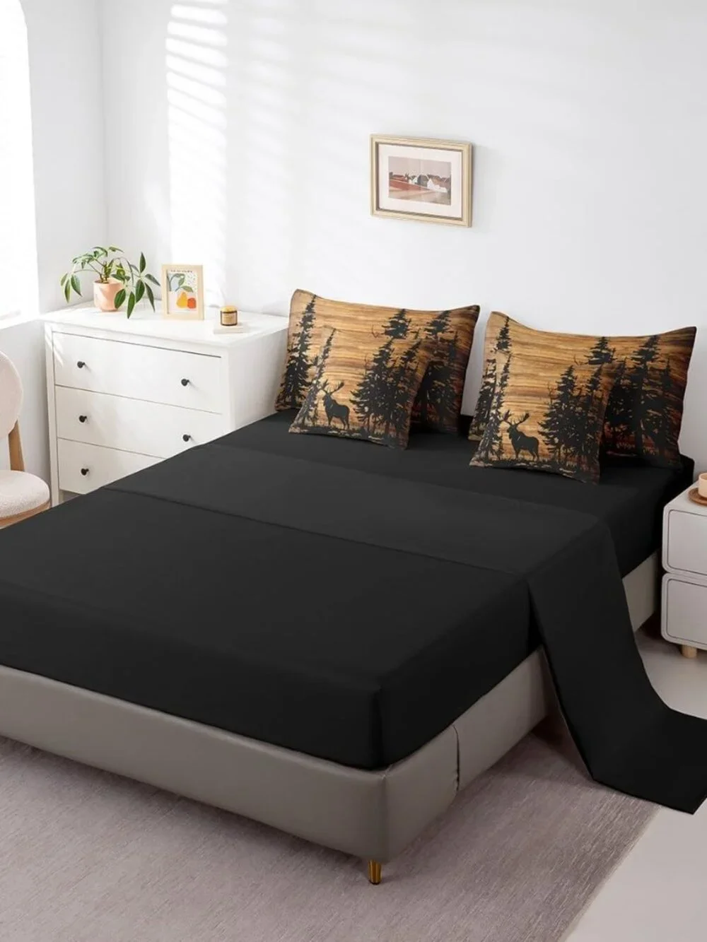Moose Comforter Set 7 Pieces Twin Size Rustic Cabin Country Bedding Set for Kids